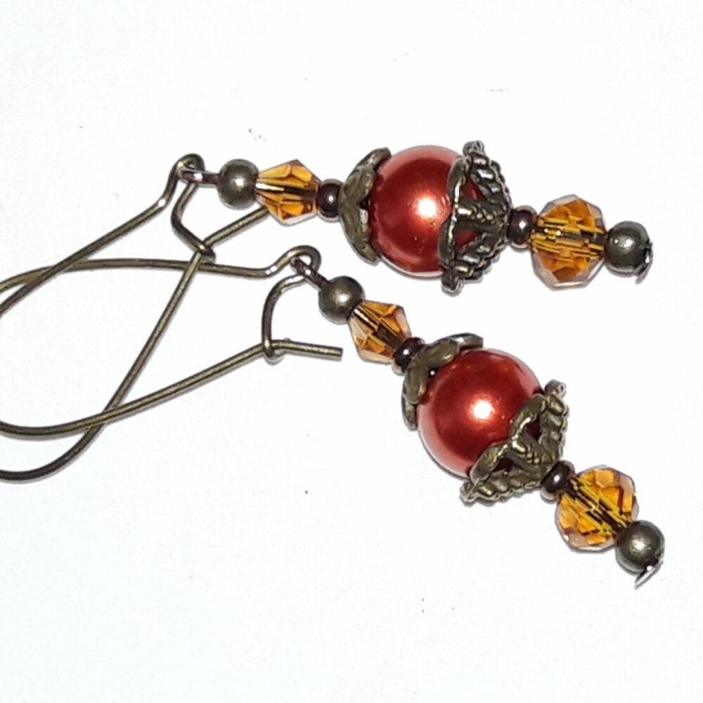 Orange Glass Antique Bronze SemiHoops Hidden Meaning earrings joyful Persi  498■